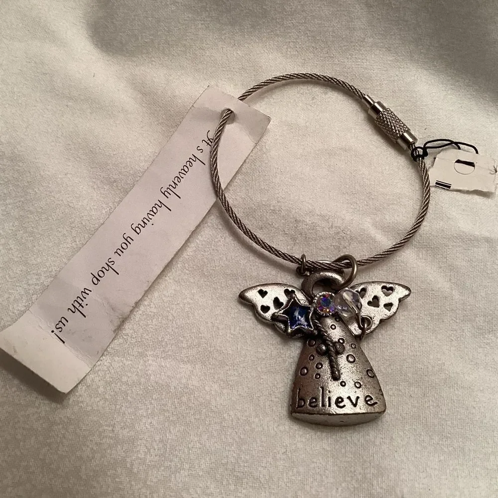 Chico’s Silvertone Believe Angel Wire Bracelet